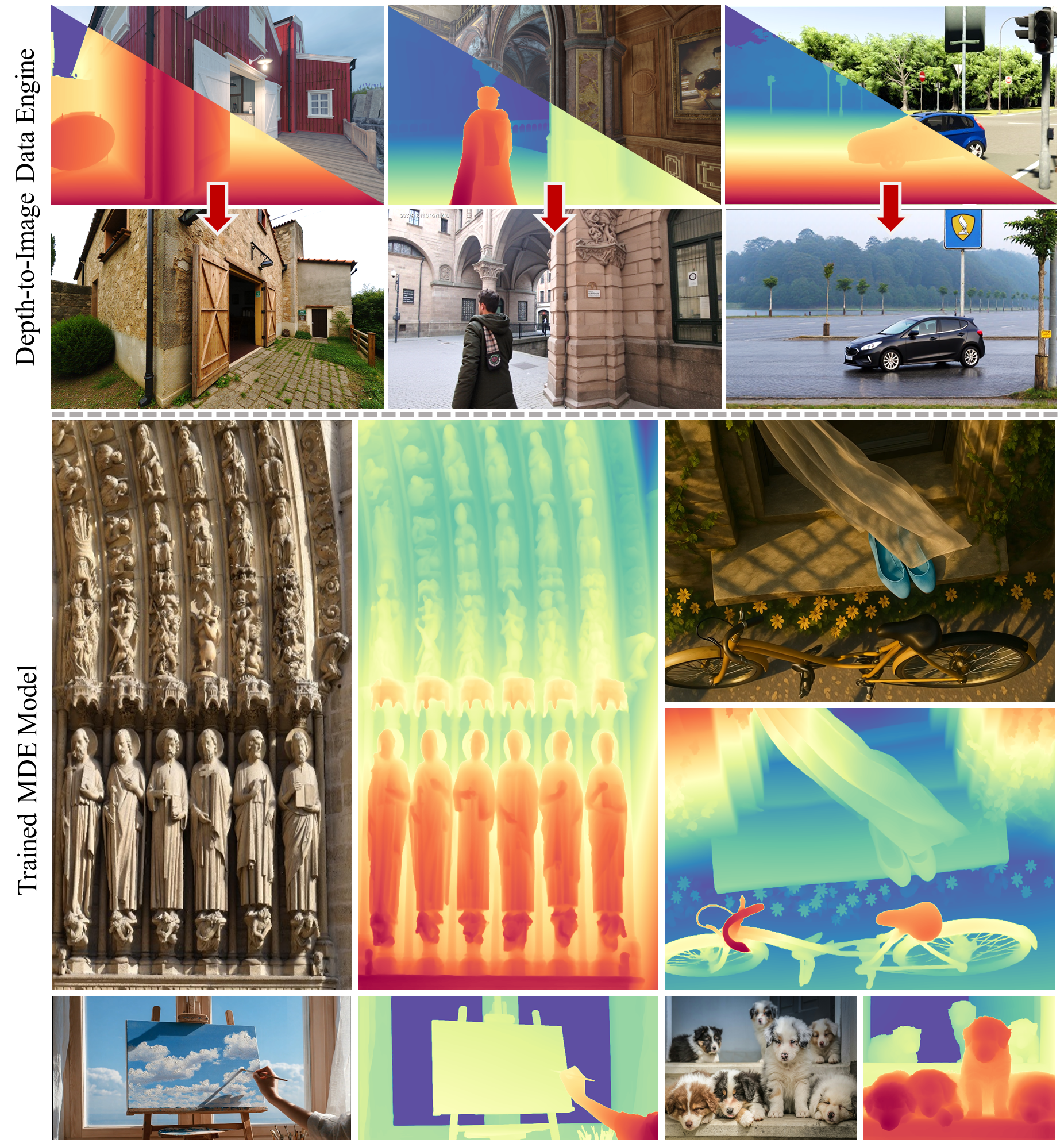 BRIDGE--Building Reinforcement-Learning Depth-to-Image Data Generation Engine for Monocular Depth Estimation